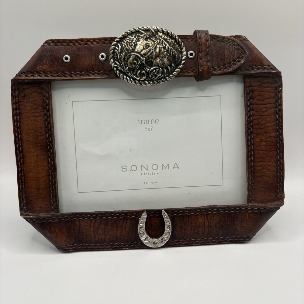 Sonoma Resin Country Belt & Horseshoe Picture Frame 5" x 7" Photo Western Décor